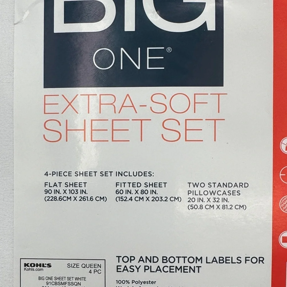 The Big One Extra-Soft Sheet Set - Classic White QUEEN size flat fitted pillow